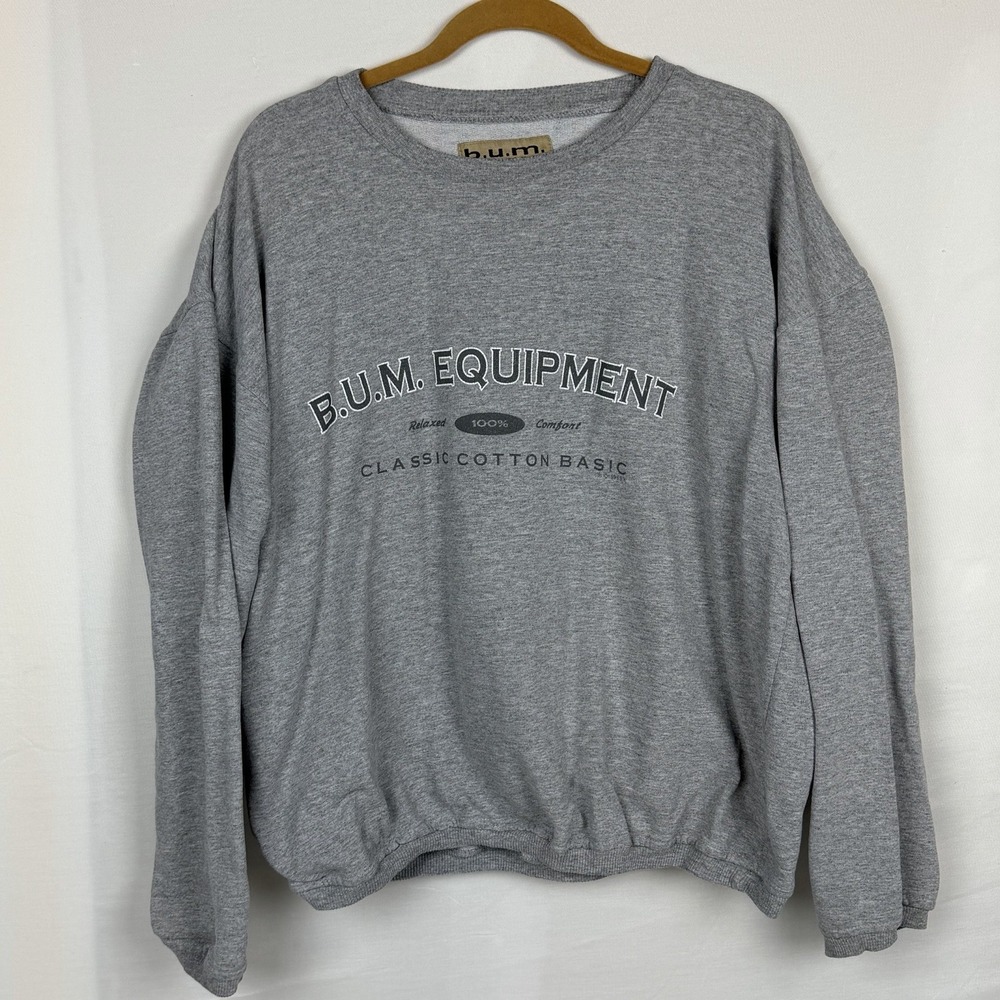Vintage BUM Equipment Sweatshirt XL Gray Y2K 90s Athletic Spell Out Crewneck